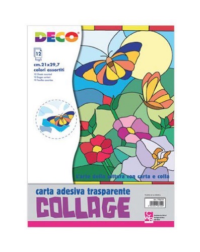 CARTOLERIA - 12 fogli carta adesiva colorata per collage - 24x34 cm