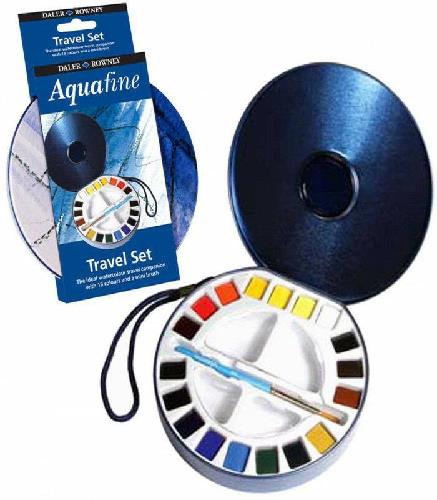 AQUAFINE ACQUERELLI DALER ROWNEY SET ASSORTITO 18 PEZZI GODET PANETTI 1,5ML 1 PENNELLO 2 TAVOLOZZE