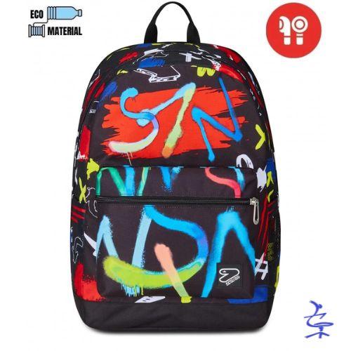 QQB SEVEN QQB ZAINO REVERSIBILE BACKPACK CON EARPHONES GRAFFITI LOAD