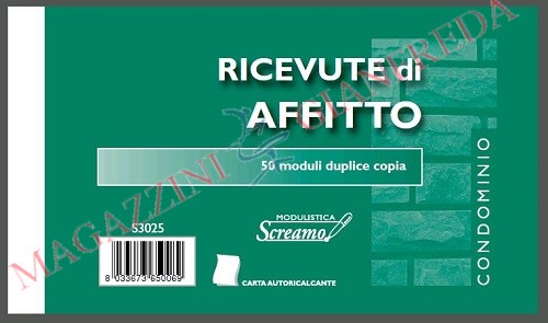 Blocco ricevute affitto - 50 pagine duplice copia autoricalcante